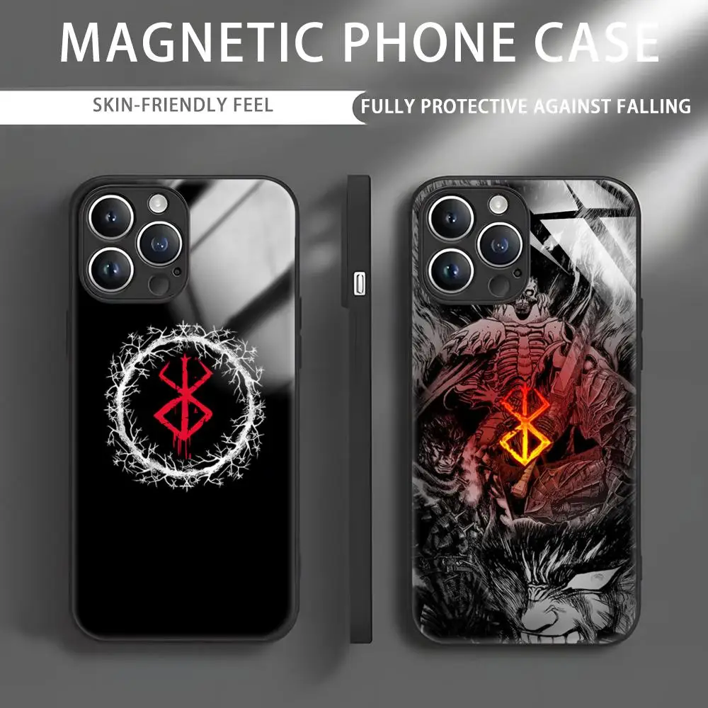 

Berserk Comics Phone Case For iPhone 15 14 13 12 11 X XR XS XSMAX 8 7 Plus Mini Pro Max Glass Magnetic Phone Case