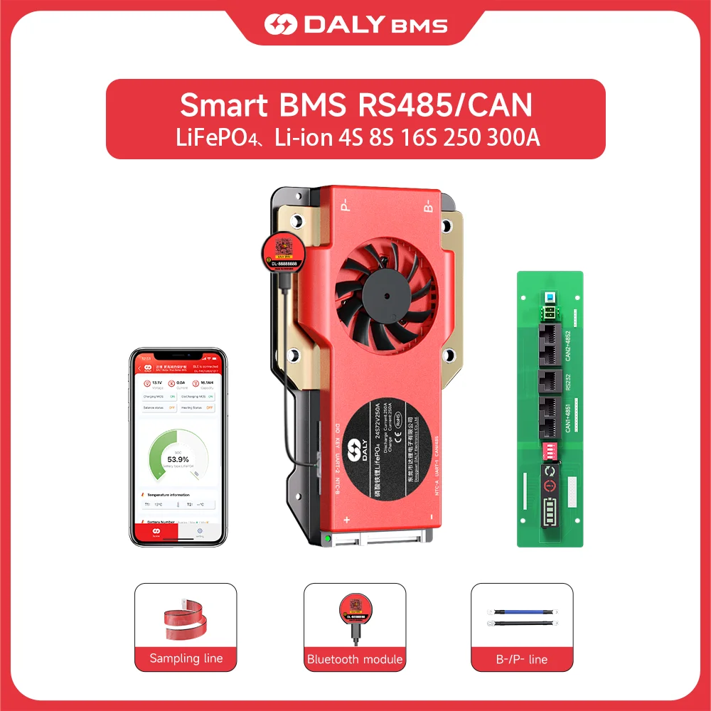 دالي الذكية BMS 4S Lifepo4 12V 8S 24V 16S 48V 250A 300A BMS RS485 CANBUS لوحة حماية ليثيوم أيون 3.7V بطارية BMS واجهة المجلس