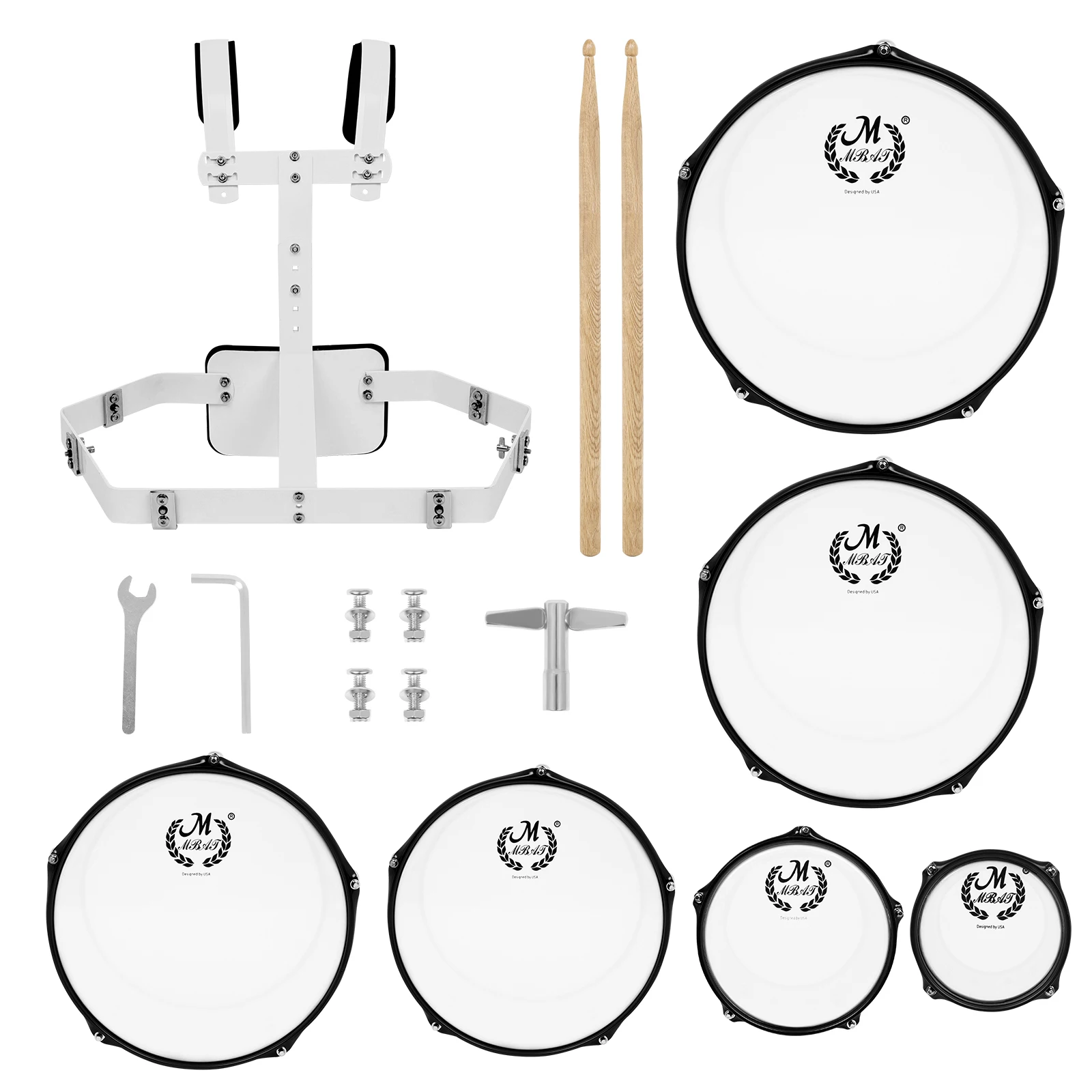 6-Piece Marching Drum Set – Sextet Toms with Carrying Frame Multi-Section Adjustable Back Rack, Includes Drumsticks & Tools view 4