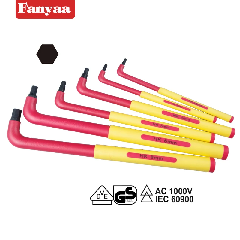 Fanyaa VDE Extra Long Hex Key Screwdriver, 2.5-8mm L Type Insulated 1000V Injection Spanner, Electricians Safety Lever