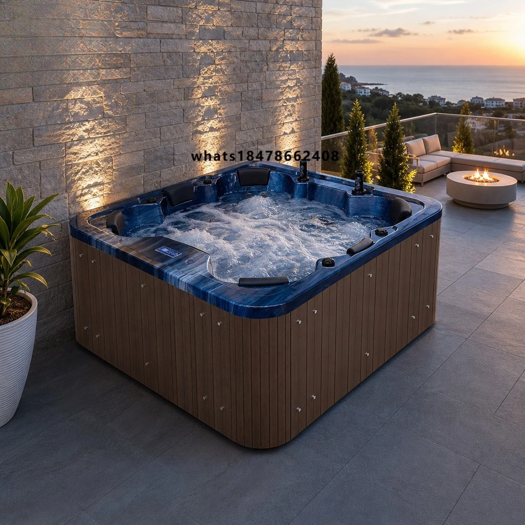 YUNMAN Luxury High Quality 6 Persons Balboa Hot Tub Spa Outdoor Jacuzzier Whirlpool Massage Bathtub Blue Acrylic Freestanding