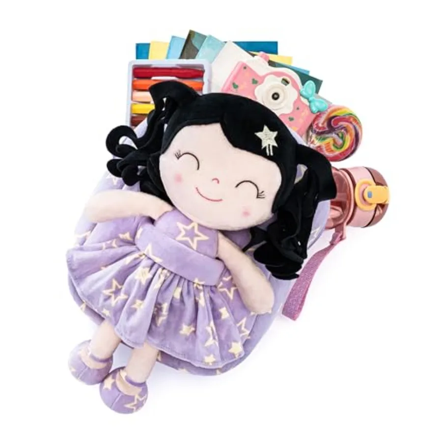 

Toddler Backpacks Baby Girl Gifts Curly Hair Plush Figures Dress Backpack Backpack Curly Hair Spring Girl - Black Head Purple S