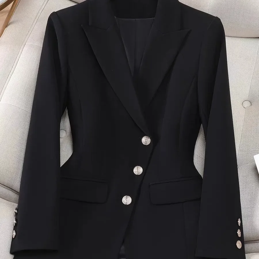 Black &Wine red Design sense Single breasted Suit Jacket Women's Spring Autumn Versatile Slim Commuting Professional Suit Tops