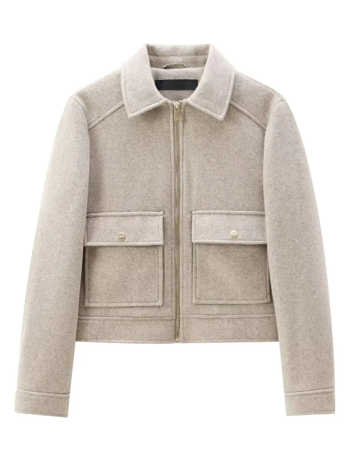 Women's Autumn Vintage Khaki Tweed Cropped Bomber Jackets Female Elegant Zipper Gold Button Pockets Street Short Coats Outerwear
