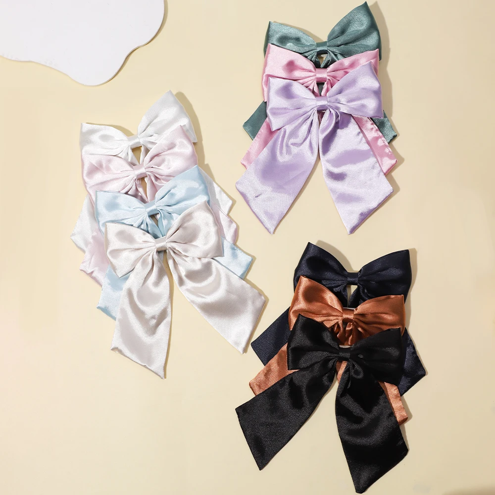 

30pc/lot New 4.5" Solid Satin Ribbon Hair Bow Hair Clips Women Girls Long Tails Bowknot Hairpins Barrettes for Kids Headwear