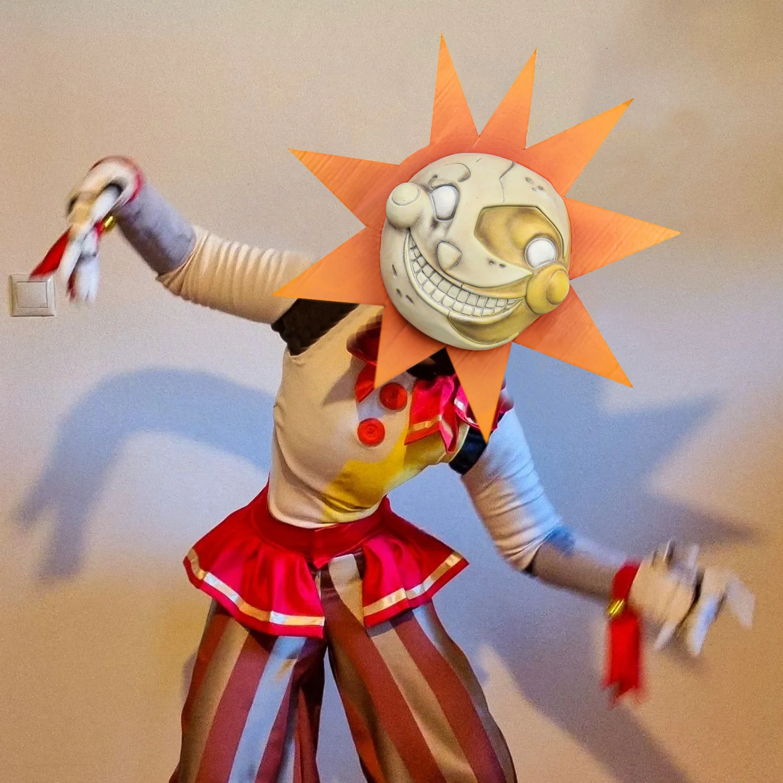 Máscara de payaso sol y luna, infracción de seguridad, Sundrop Moondrop, accesorio de Cosplay, disfraz de Halloween