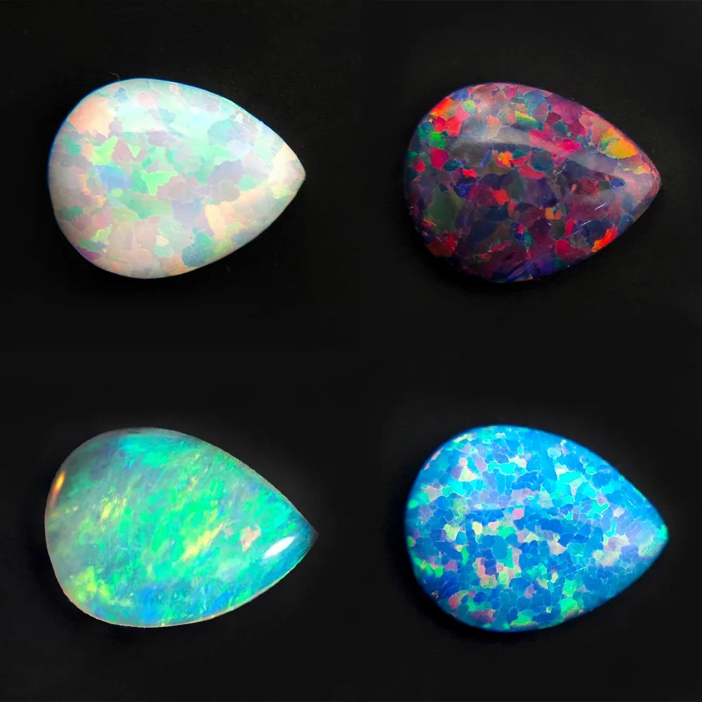 Natural Stone Opal Cabochons Loose Gemstone Oval Fire Color Ring Face Flat Colorful Gemstone Cabochons Ring Setting DIY Jewelry