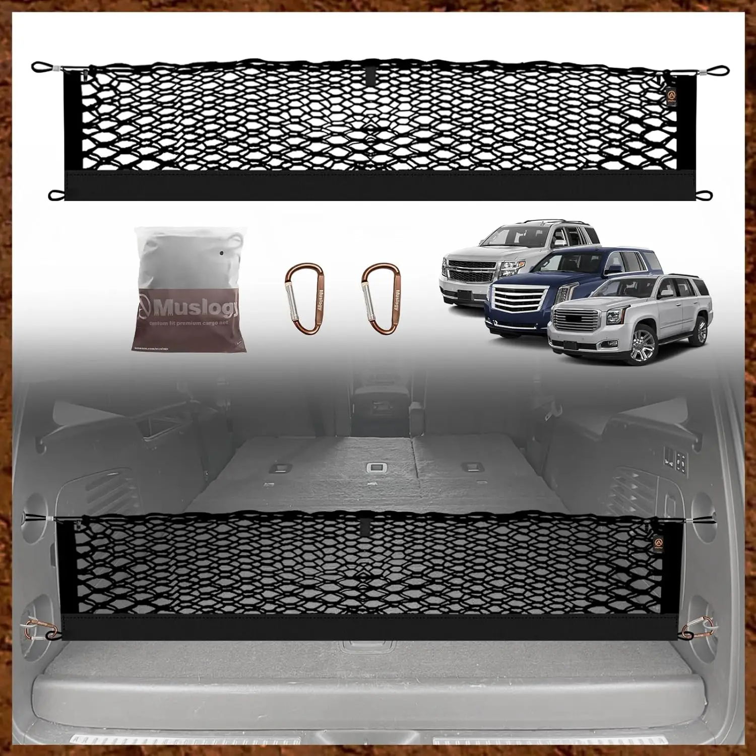 

2015-2020 Chevy Tahoe/GMC Yukon/Cadillac Escalade Trunk Cargo Net-High-Elastic Envelope Organizer with Metal Hooks,No-Drill SUV