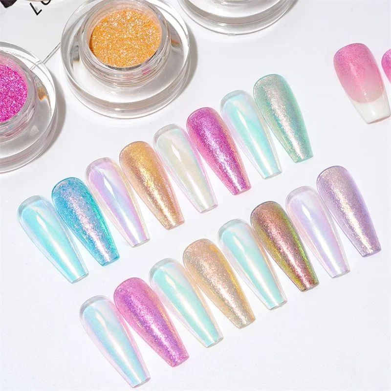 HNDO 8 Colors Aurora Reflective Polarizing Nail Powder for Gel Professional Manicure Nail Art Decoration Sparkle Pigment Glitter