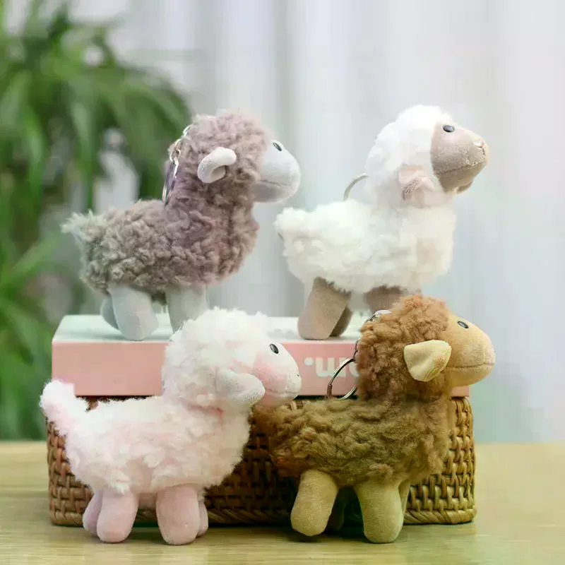 Plush Sheep Pendant Soft Fluffy Lace Ruffle Collar Multi Colors Lovely Bag Charm for Casual Outdoor Activities