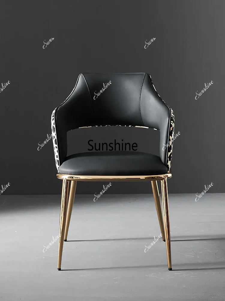 Italian light luxury household leopard print armrest dining chair