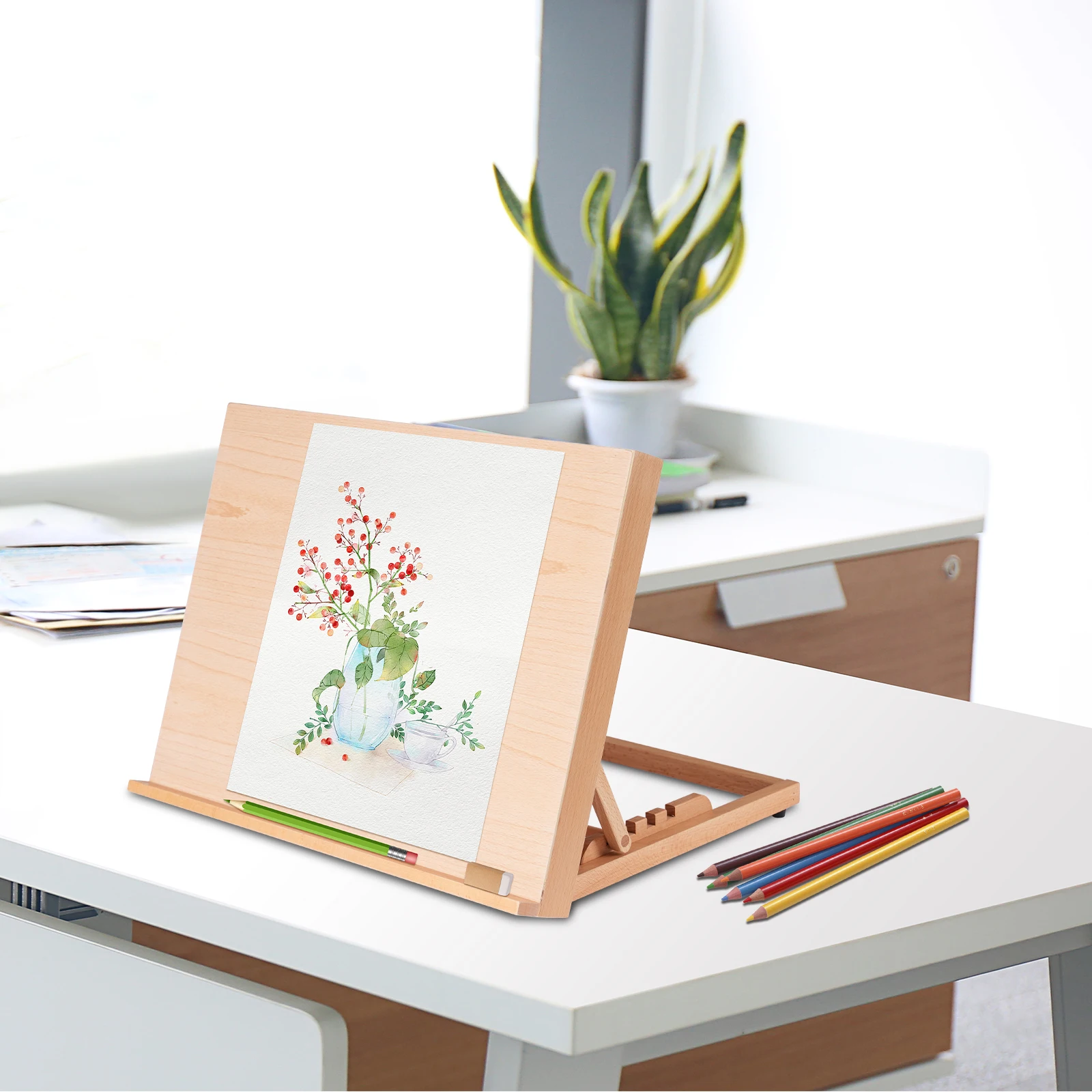 Adjustable Painting Board Stand, Portable Desktop Easel for Artists, Beech Wood Drawing Stand with 0-80° Angle, Foldable Sketchboard Holder for Tabletop