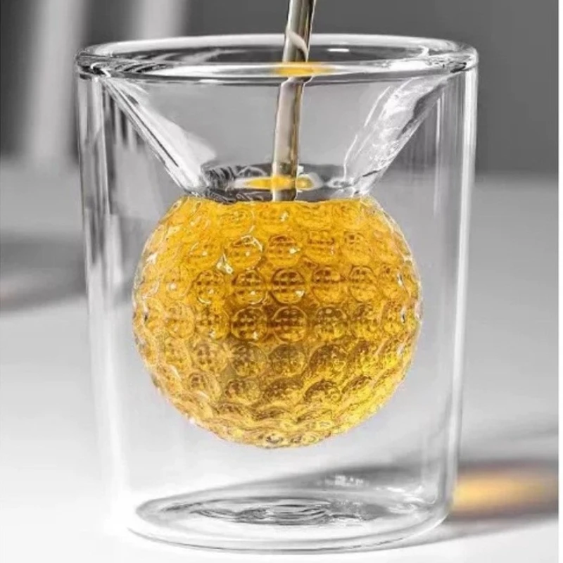 

Golf Double Thermal Insulation Glass Mug Transparent Whiskey Spirits Glass Premium High Borosilicate Juice Beverage Glass