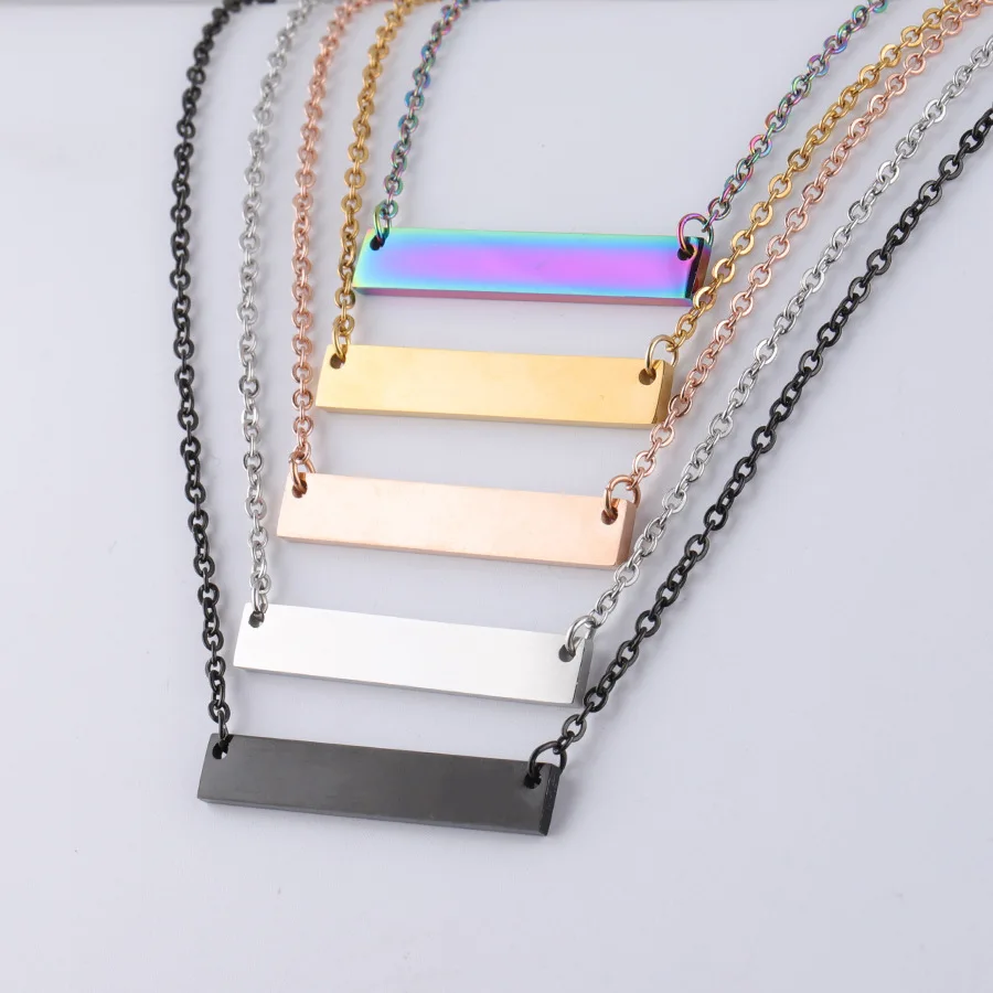 

10Pcs/lot Mirror Polish Stainless Steel Blank Bar Charm Necklace 35*6mm DIY Necklace 4Colours