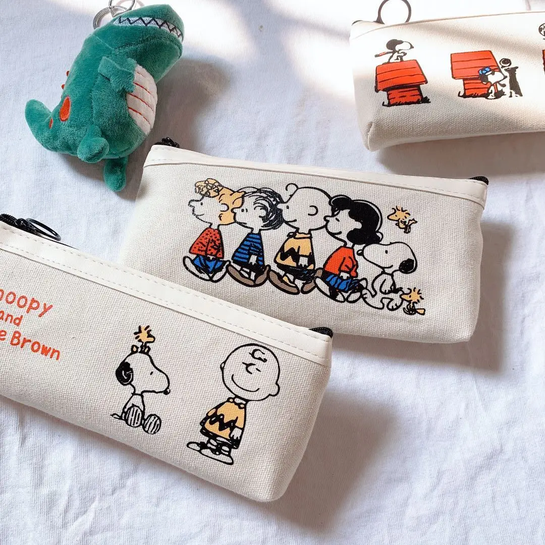 Snoopy Canvas Pencil Case Cartoon Cute Zipper Stationery Box Large Capacity Storage Bag Boy Girl Students School Supplies Gift