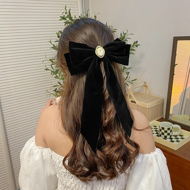 AISHG Women Big Bow Hairpin New Black Velvet Bowknot Hair Clips for Girls Korean Ponytail Barrette Heawear Hair Accessories