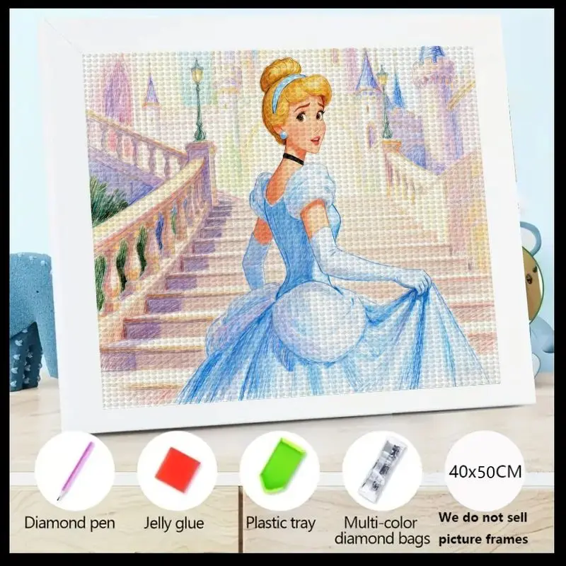 

1PC 5D DIY Cinderella Diamond Painting Kit, Sparkling Disney Princess Full Drill Round Gem Art Set, Enchanting Fairy Tale Castle