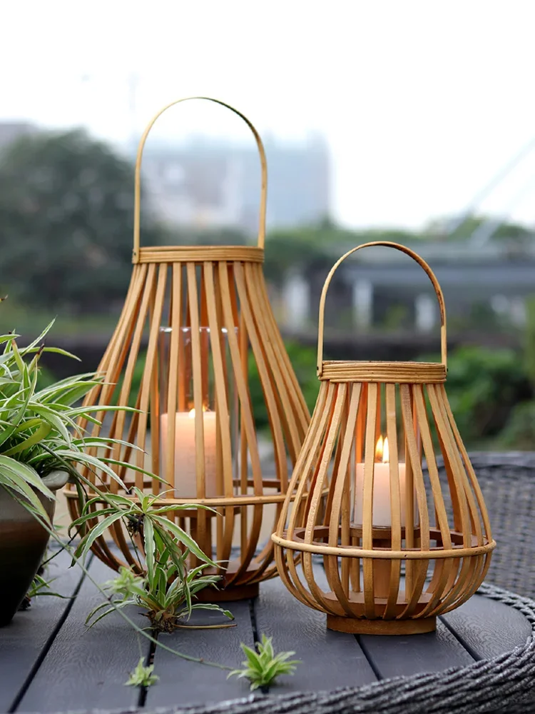 

Ethnic Style Wooden Candlestick Home Decoration Windproof Candle Light Decoration B & B Style Log Rattan Floor-Standing
