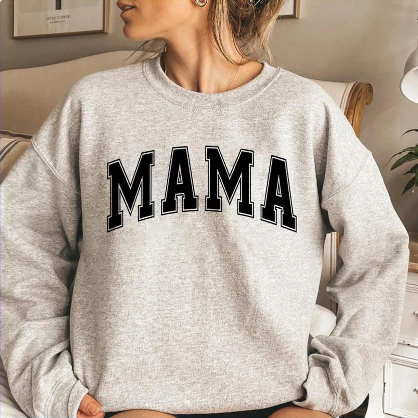 Mama Varsity Sweatshirt Mom Life Hoodie Super Mom Shirt Mother\'s Day Tops Women Fashion Crewneck Sweatshirts