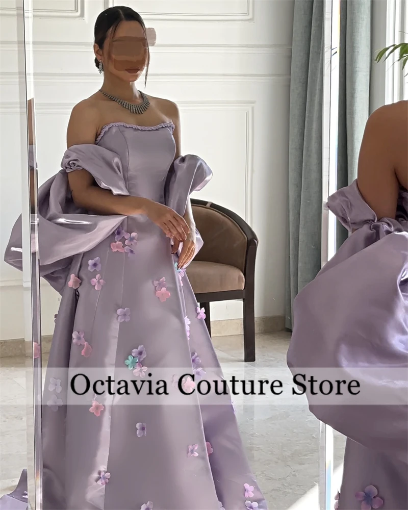 Customized High quality Exquisite Classic Purple Sweetheart Evening Dresses 3D Flowers Lantern Sleeve Retro Formal Robe De Bal