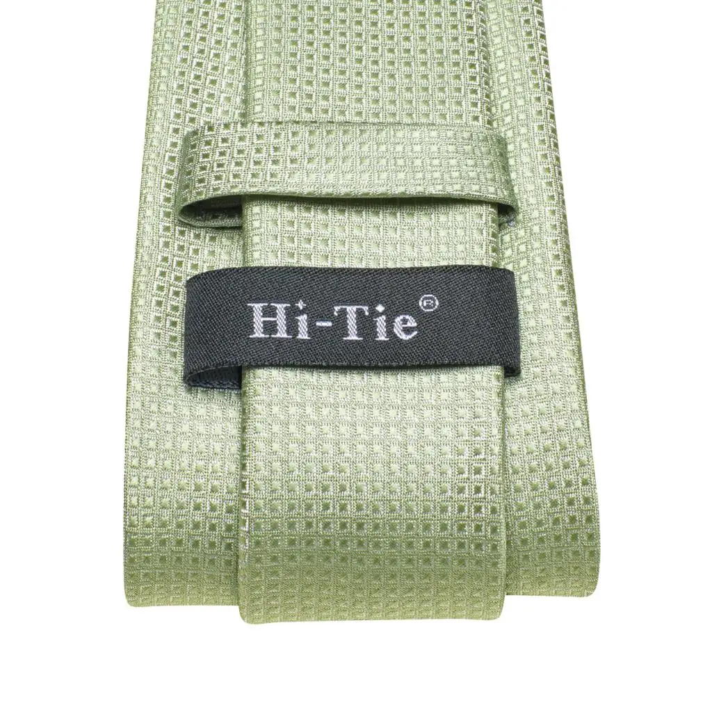 2023 New Sage Green Solid Plaid Hi-Tie Designer Gift Tie for Men Fashion Brand Wedding Party Necktie Handky Cufflinks Wholesale