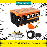 Cloudenergy 36V(38.4V) 105Ah LiFePO4 Golf Cart Battery, with 20A Charger, 4032Wh Energy, Built-in 200A Bluetooth BMS, 8064W Max.