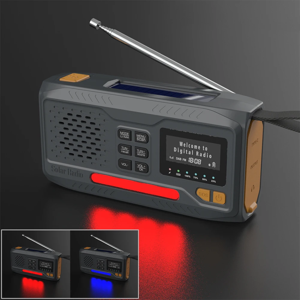 Emergency Radio 2000mAh Rechargeable Solar Hand Crank DAB/FM/Bluetooth-Compatible Radio Torch Reading Lamp SOS Alarm for Camping