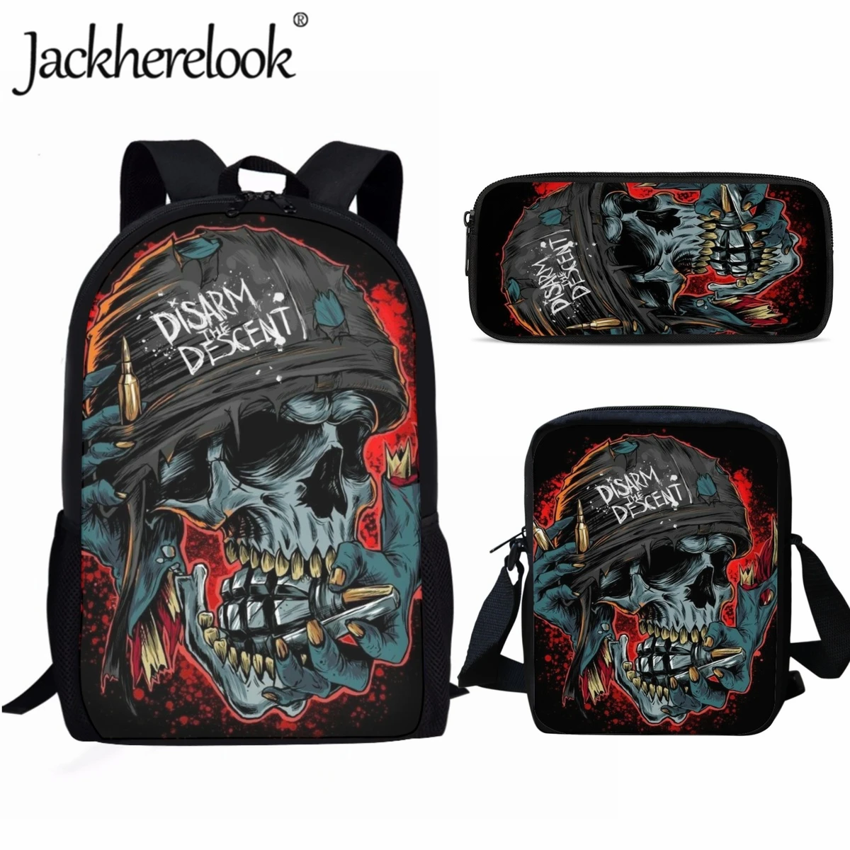 Jackherelook-mochilas escolares con estampado de calavera y serpiente para adolescentes, mochilas prácticas de viaje para niños, mochilas escolares para estudiantes universitarios y portátiles