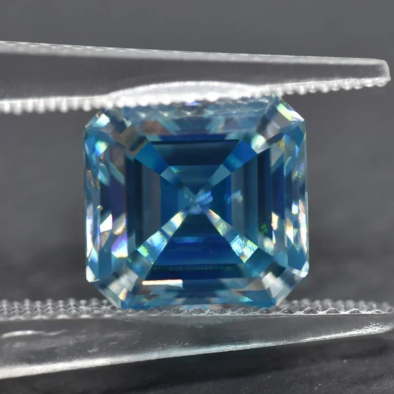 

NEW Moissanite Stone Asscher Cut Aquamarine Color Charms Gemstone DIY Advanced Jewelry Rings Earrings Making with Certificate