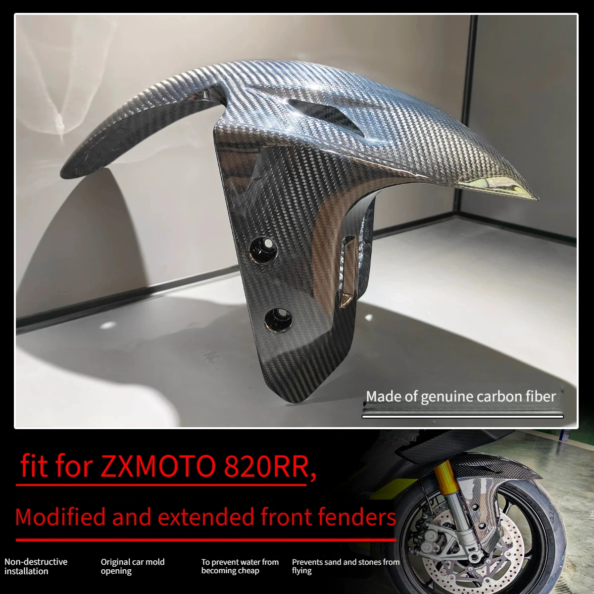 Carbon Fiber Front Fender & Carbon Fiber Exhaust Cover Multi Functional Fairing Motorcycle Mod Accessories for ZXMOTO 820RR