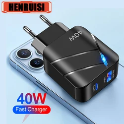 40W USB PD Type C Fast Charging Mobile Phone Charger Quick Charge3.0 Phone Power Adapter EU/US Plug For iPhone 15 Samsung Xiaomi