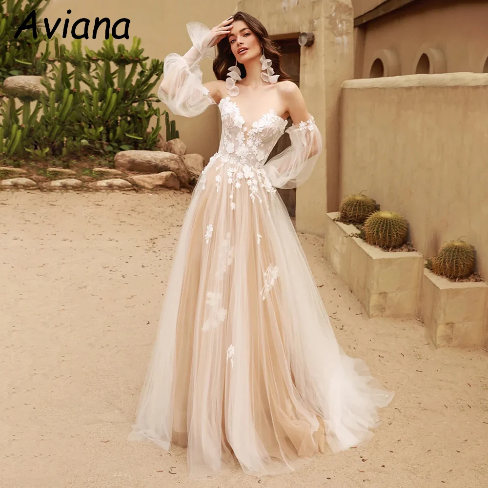 

Aviana Elegant Long Wedding Dresses Lace Backless Floor-Length A-Line Brides Dress Tailor-Made Women Vestidos De Novias 2024