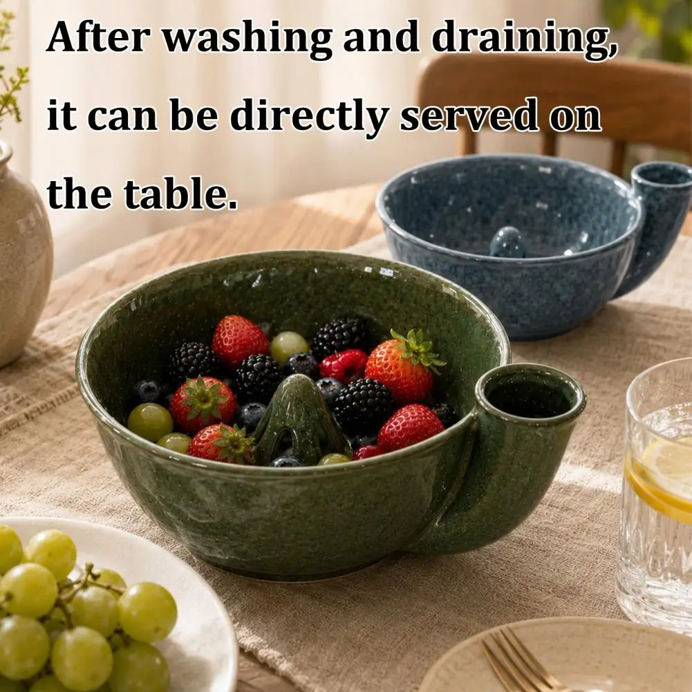 Kitchen Gadget for Strawberries Self-spinning Berry Colander Bowl with Ceramic Vortex Rinsing Spout Fruit Vegetable Strainer