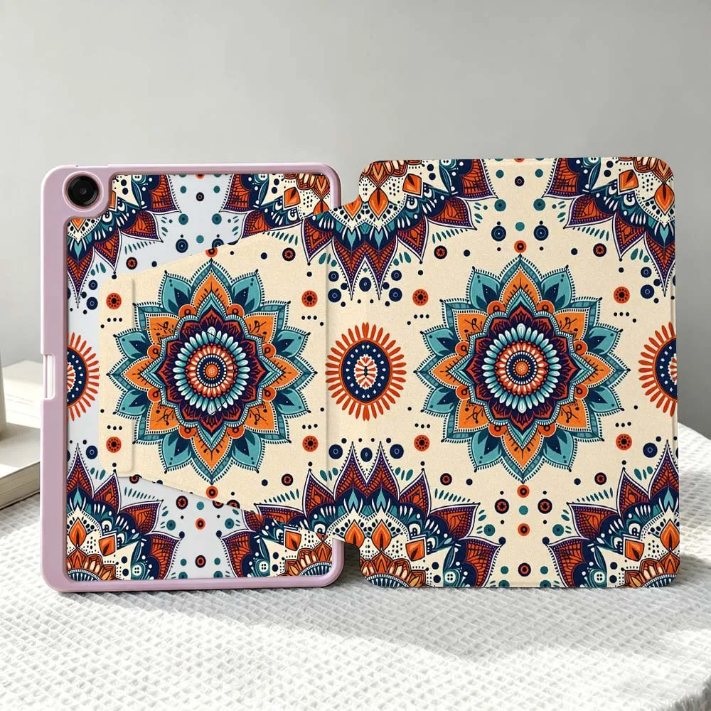 Luxurious Mandala Pattern For Samsung Galaxy Tab S11 S10 S9 S8 A11 FE Plus Ultra 360° Rotation Stylus Storage Tablet Case Soft