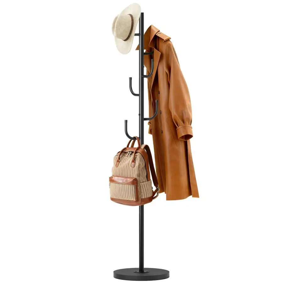 

Heavy Duty Coat Rack Freestanding 4 Adjustable Size Coat Tree with Stable Wood Base Coat Hanger Stand with 6 Hooks Standing Clo