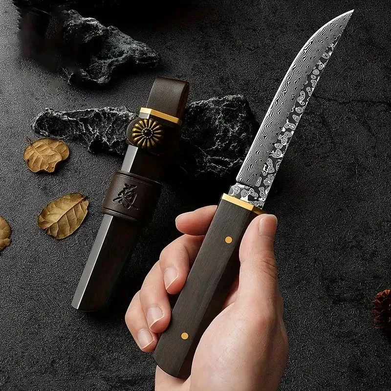 Longyin Damascus steel knife fruit knife high-grade household knife high hardness sharp outdoor knife KR9195