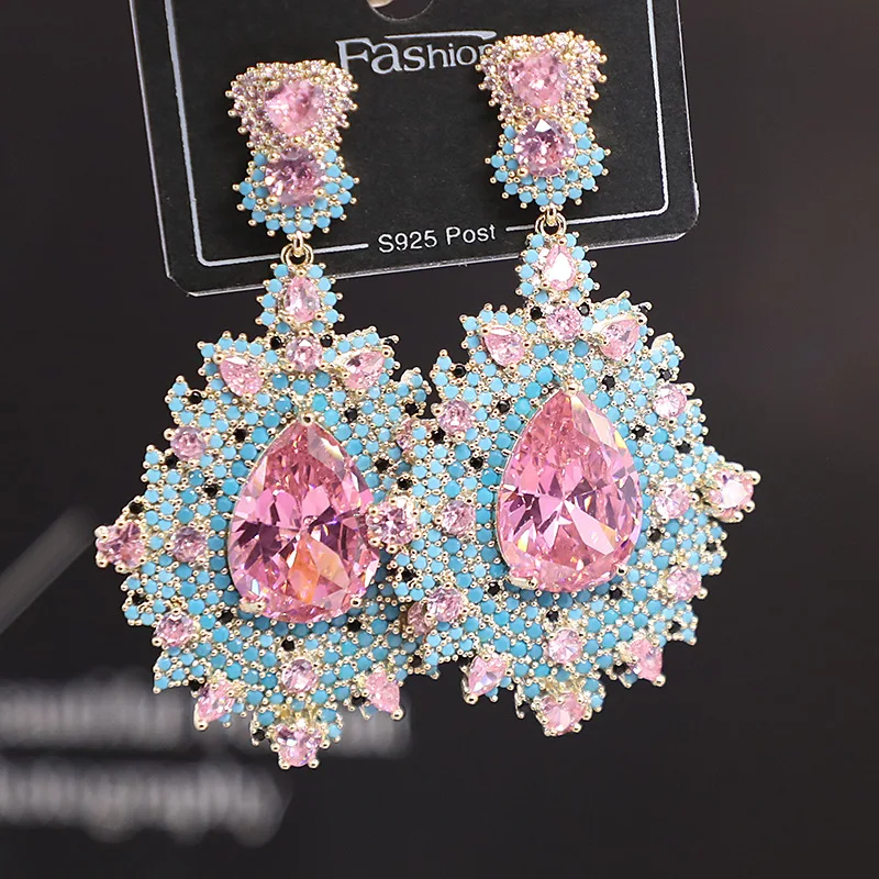 Bilincolor Fashion Elegant Pink and Blue Earring for Women