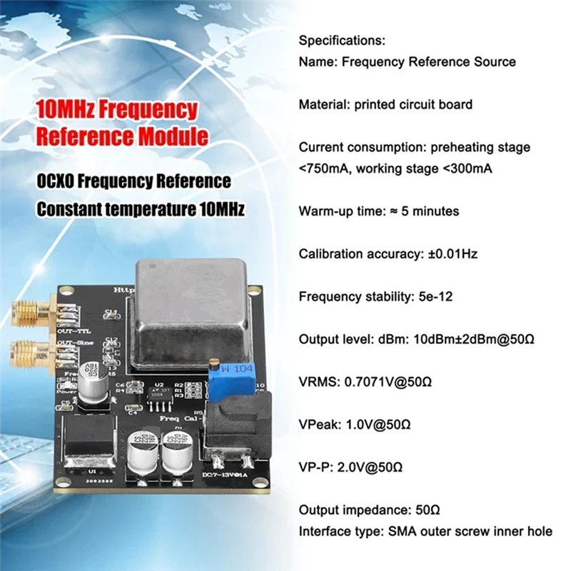 Constant Temperature 10Mhz OCXO Frequency Reference Source Sine Wave Square Wave Frequency Trimming Reference Module Accessories