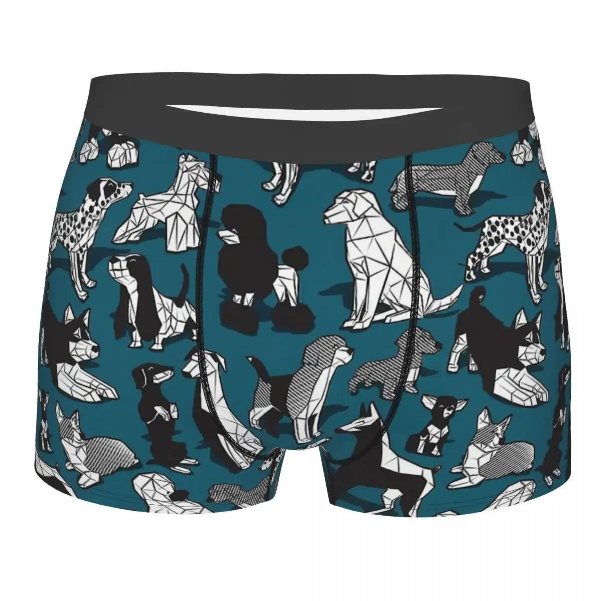 Geometric Sweet Wet Noses Dark Teal Dogs 3D Three Dimensional Underpants Homme Panties Man Underwear Shorts Boxer Briefs