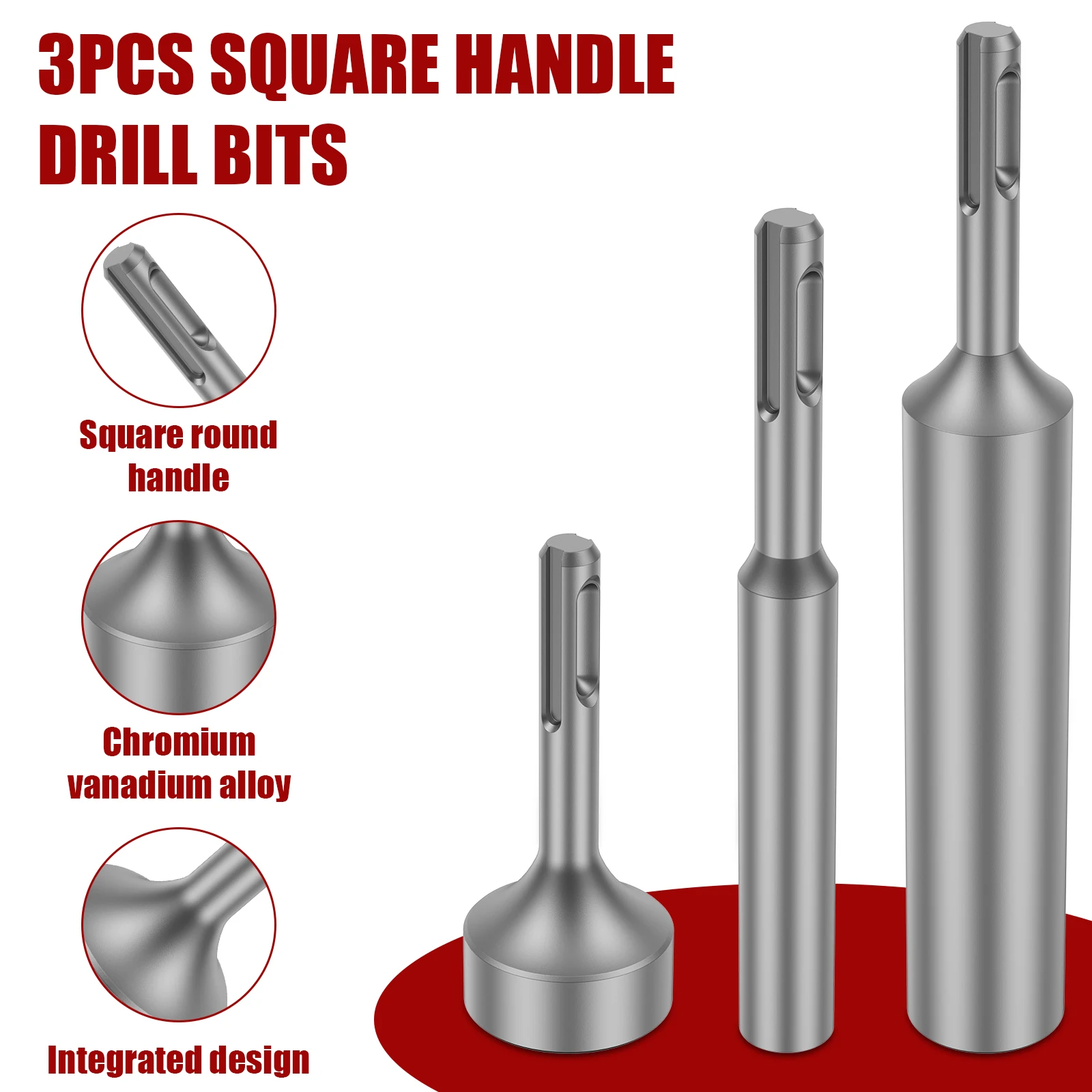 3Pcs SDS Plus Ground Rod Driver Tool Cr-V Steel 3/4 Inch Rebar Driver Heavy Duty Hammer Drill Adapter Socket Concrete Rammer
