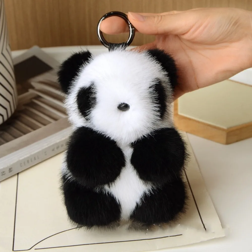 Kawaii Plush Panda Toy Key Ring Cotton Doll Mink Hair Bear Keychain Bag Ornament Metal Animal Pendant Gift