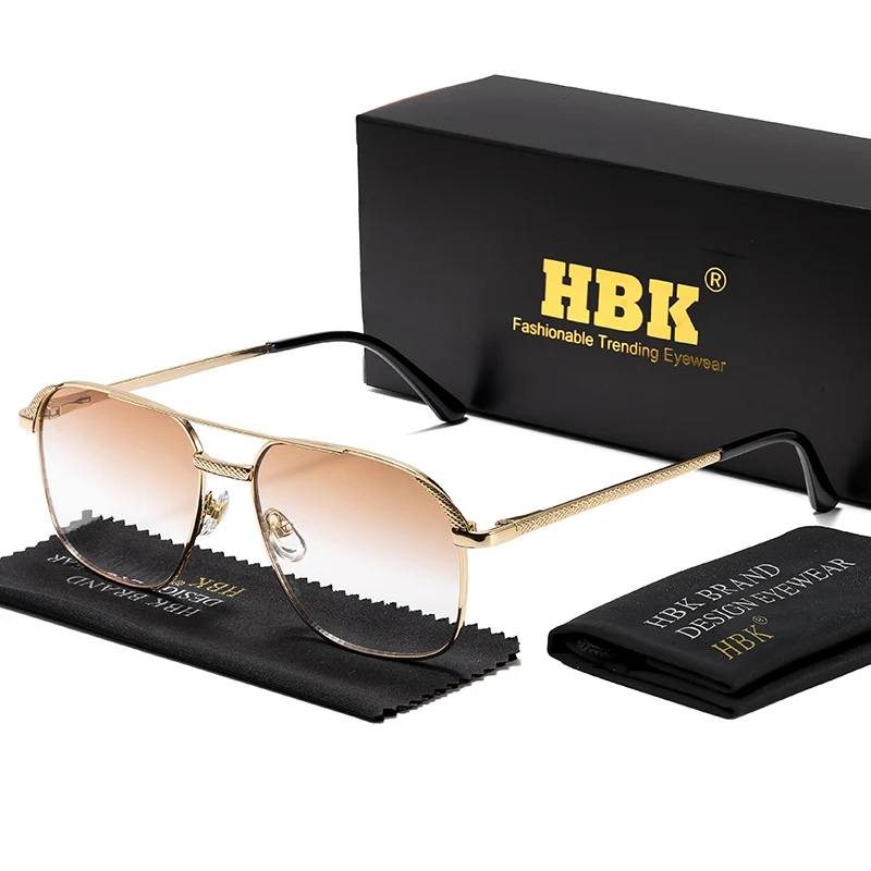 

HBK винтажные роскошные мужские солнцезащитные очки с пружинными петлями и плоским верхом, двойные мосты, солнцезащитные очки для женщин, уличные путешествия, подарочные очки для покупок