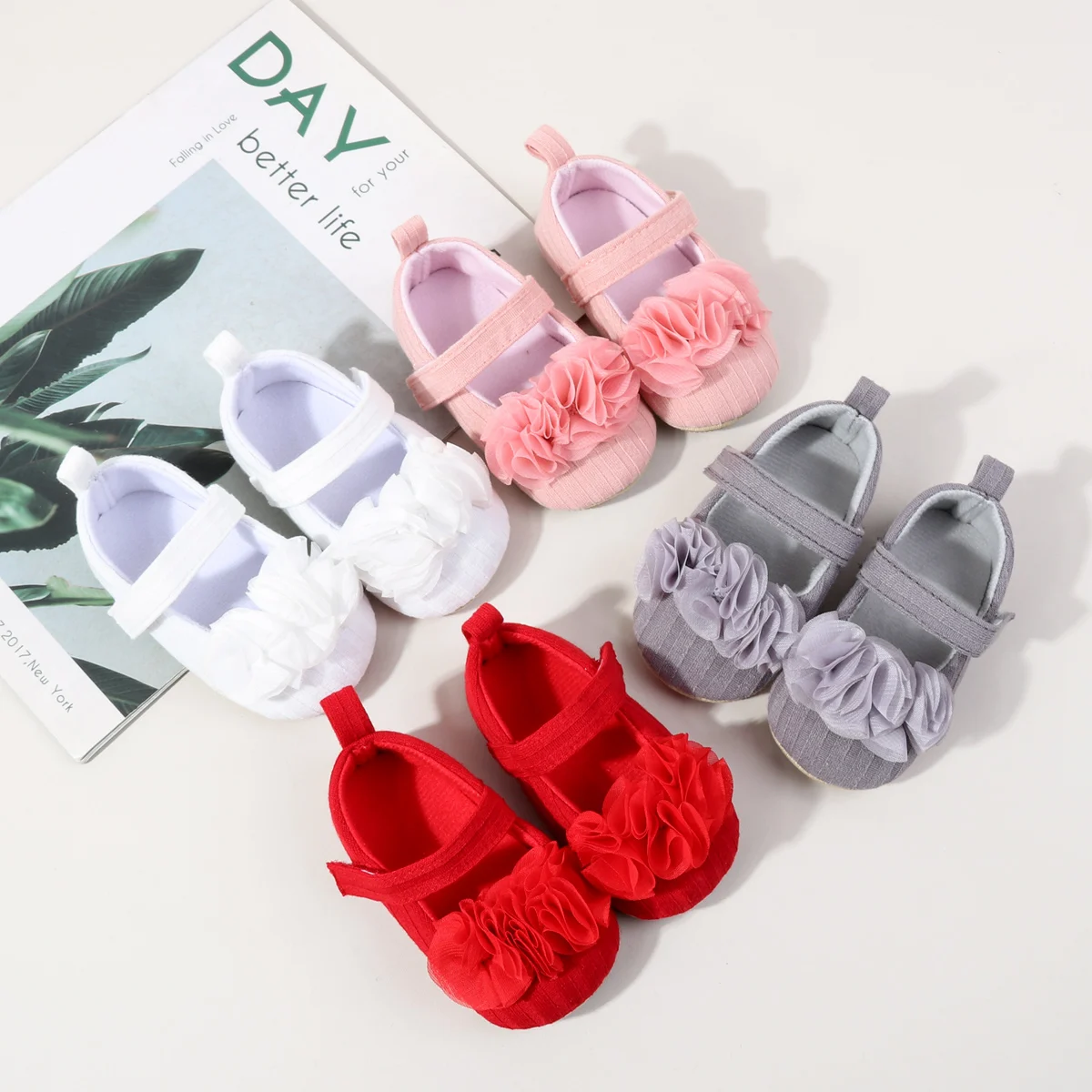 

Spring And Autumn Baby Girl's First Walking Toddler Shoes For 0-18 Months Flower Design Baby Princess Shoes Four Colors