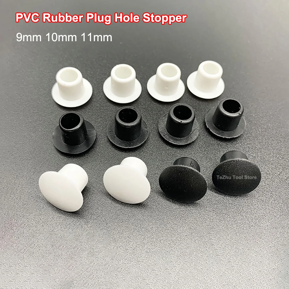 9mm 10mm 11mm PVC Rubber Plug Hole Stopper Black&White Hollow Rubber Hole Caps Round Seal Plugs T Type Dustproof Plugs