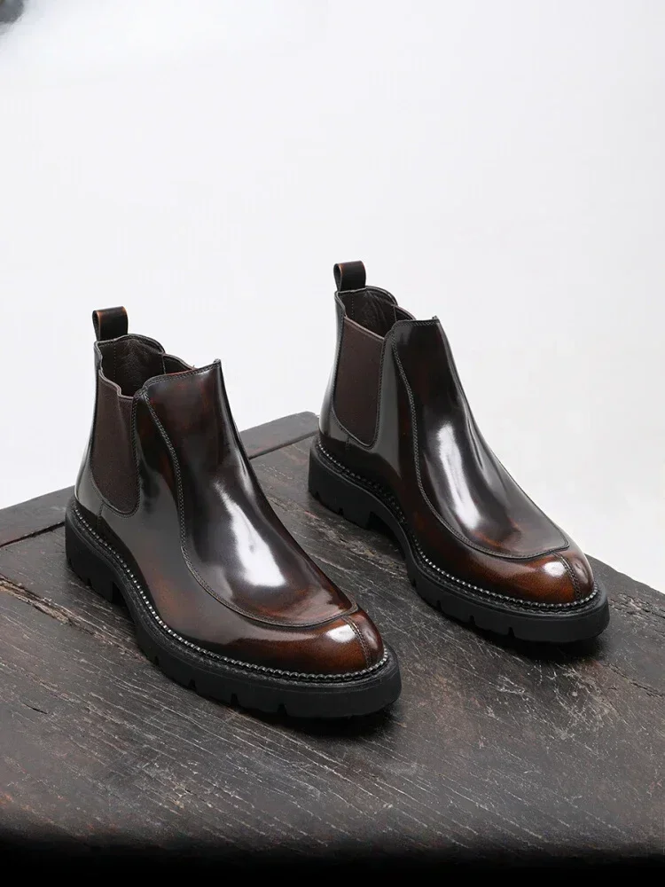 2025 New Business Casual Men's Boots Thick-soled High-top Leather Fashion Short Boots Men's Shoes