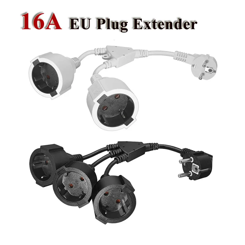 16A EU Plug Power Cord 1 to 2/3 Wire Splitter European Standard Y-type Extension Cable Round Foot Male to Female Connection Line