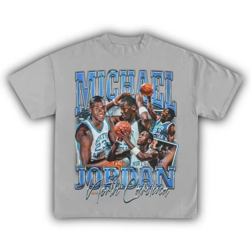 Michael Basketball Jordan North Carolina Cotton T-shirt Women Unisex Fans Essentials Short Sleeve Retro Top Summer Fashion Tee