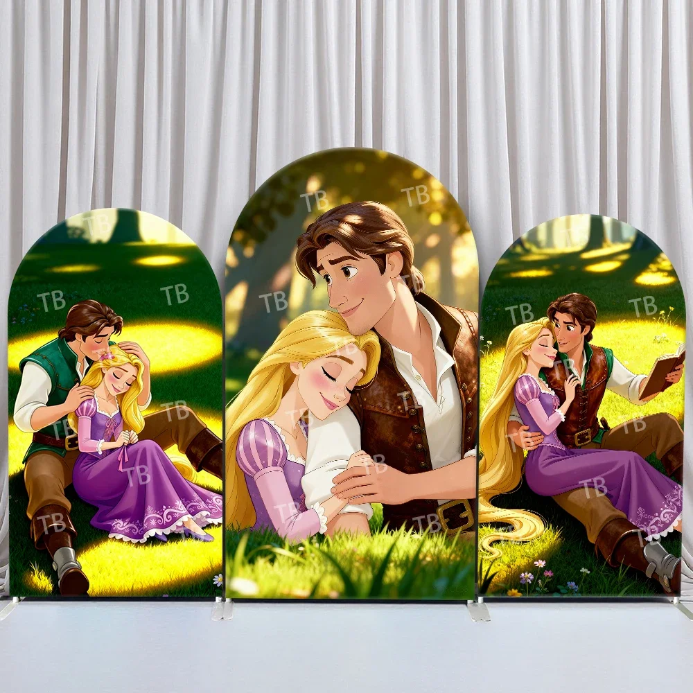 

Disney Rapunzel and Flynn Arch Backdrop cover Dreamy Forest Meadow Scene for Kids’ Birthday,Baby Shower Party Photo Booth Decor