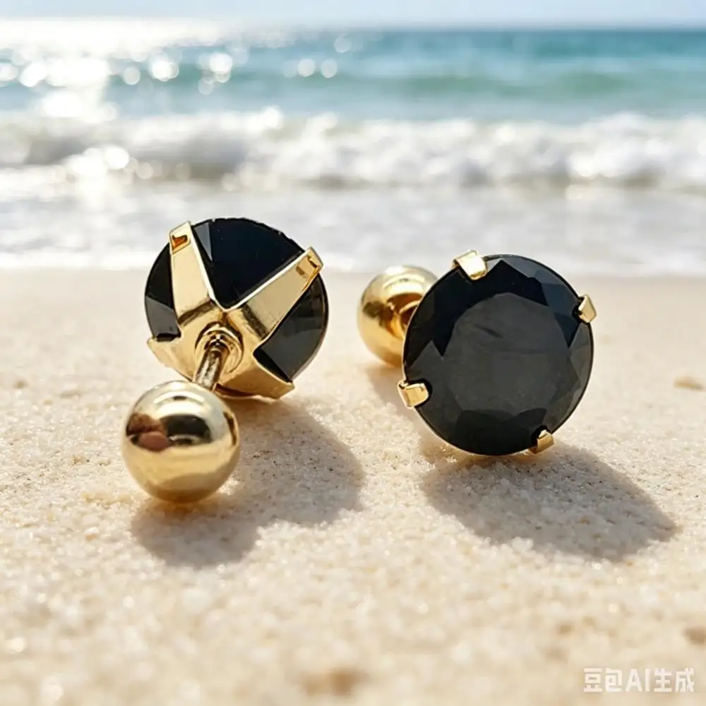 Stainless Steel Stud Earrings For Women Men Black Zircon Female Male Round Staking Small Ear Bone Piercing Earring Daily Jewelry