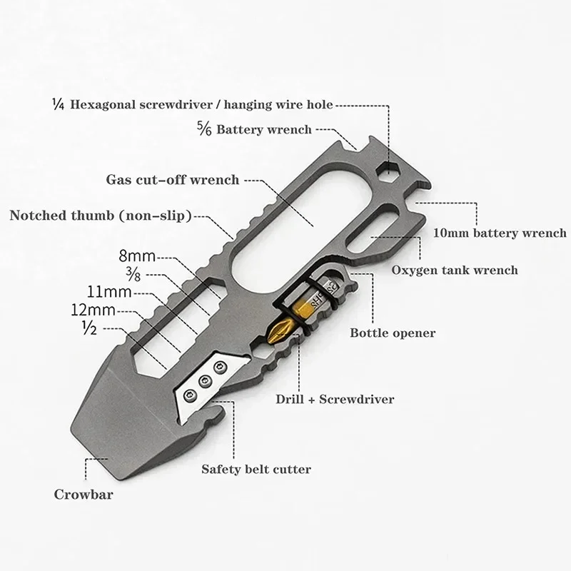 Multi-functional EDC Titanium Pry Bar Outdoor Multifunctional Survival Tool Bottle Opener Rope Cutter Screwdriver Stone Washing